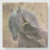 Dessous-de-verre En Pierre Cheval friésien de beauté noire - (Devant)