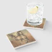 Dessous-de-verre En Pierre Cheval sauvage et couleurs chaudes (Côté)