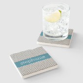 Dessous-de-verre En Pierre Chevrons Turquoise et Grey Nom personnalisé (Côté)