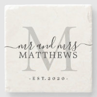 Chic Argent Monogramme Script Nom Date de Mariage