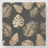 Dessous-de-verre En Pierre Chic Black Gold Tropical Feuilles (Devant)