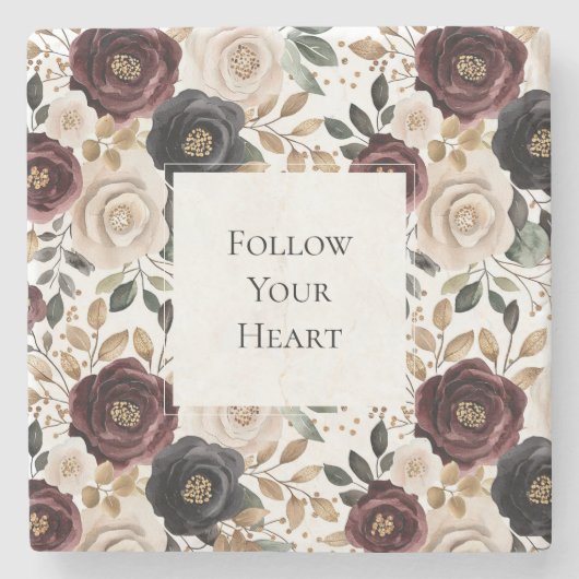 Dessous-de-verre En Pierre Chic Burgundy Crème Floral (Devant)