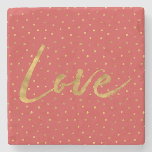 Dessous-de-verre En Pierre Chic Gold Red Dots Love (Devant)
