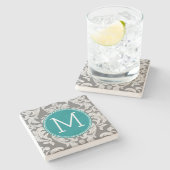 Dessous-de-verre En Pierre Chic gris et damassé sarcelle personnalisé monogra (Côté)