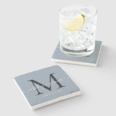 Dessous-de-verre En Pierre Chic Monogramme Écriture Nom Date de Mariage Bleu (Côté)