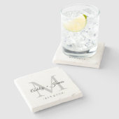Dessous-de-verre En Pierre Chic Noms Monogramme Script Argent Date de Mariage (Côté)
