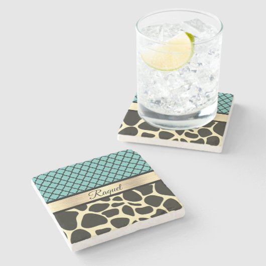 Dessous-de-verre En Pierre Chic Quatrefoil Giraffe Imprimer    (Côté)