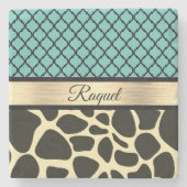 Dessous-de-verre En Pierre Chic Quatrefoil Giraffe Imprimer    (Devant)