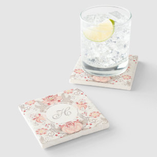 Dessous-de-verre En Pierre Chic Vintage motif floral damask Monogramme Pierre