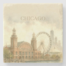 Chicago Navy Pier sur mesure aquarelle monument