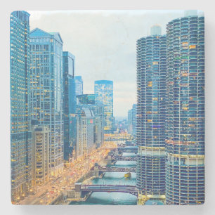 Dessous-de-verre En Pierre Chicago River à Dusk