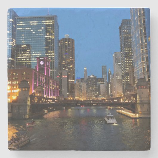 Dessous-de-verre En Pierre Chicago River Nights (Devant)