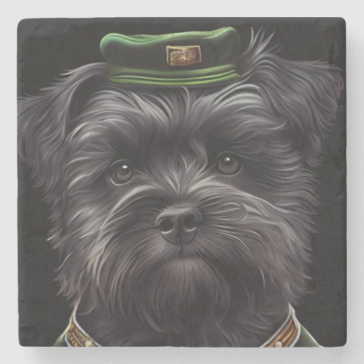 Dessous-de-verre En Pierre Chien Affenpinscher en Robe de la Saint Patrick (Devant)