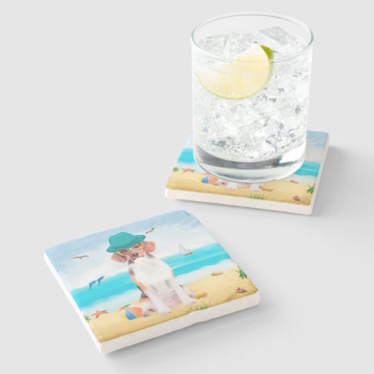 Dessous-de-verre En Pierre Chien beagle Sur La Plage (Côté)