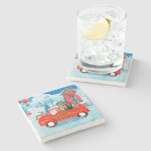 Dessous-de-verre En Pierre Chien berger allemand Livraison de Noël Camion Nei (Côté)