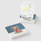 Dessous-de-verre En Pierre Chien berger australien en neige cadeau de Noël (Côté)