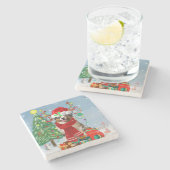 Dessous-de-verre En Pierre Chien berger australien en Noël de neige (Côté)