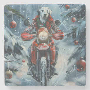 Dessous-de-verre En Pierre Chien Dalmatien à moto Noël