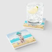 Dessous-de-verre En Pierre Chien Dalmation sur la plage (Côté)