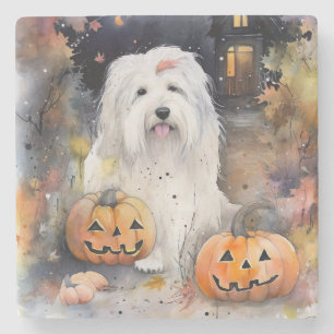 Dessous-de-verre En Pierre Chien de berger anglais ancien Halloween avec citr