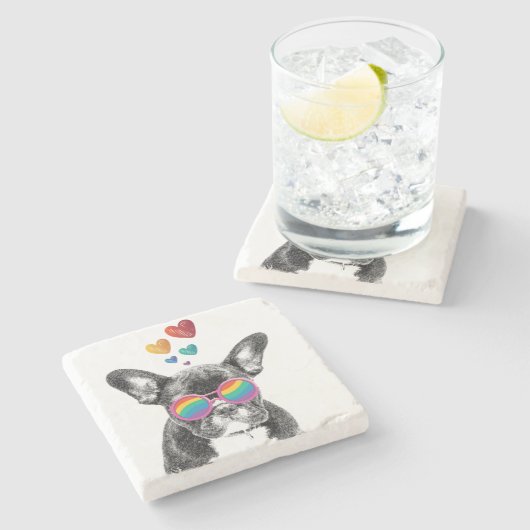 Dessous-de-verre En Pierre Chien de taureau avec Coeurs Saint-Valentin (Côté)