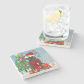 Dessous-de-verre En Pierre Chien de taureau français en neige avec cadeaux de (Côté)