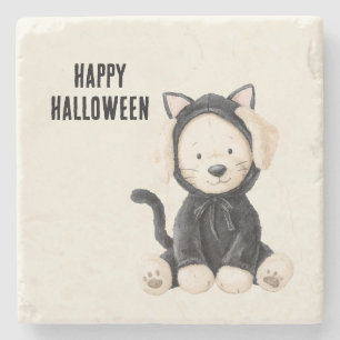 Dessous-de-verre En Pierre Chien en costume de chat Halloween