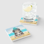 Dessous-de-verre En Pierre Chien Havanais sur la plage (Côté)