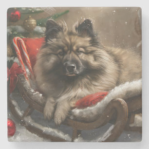 Dessous-de-verre En Pierre Chien Keeshond Noël Festif