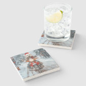 Dessous-de-verre En Pierre Chien maltais équitation moto Noël (Côté)