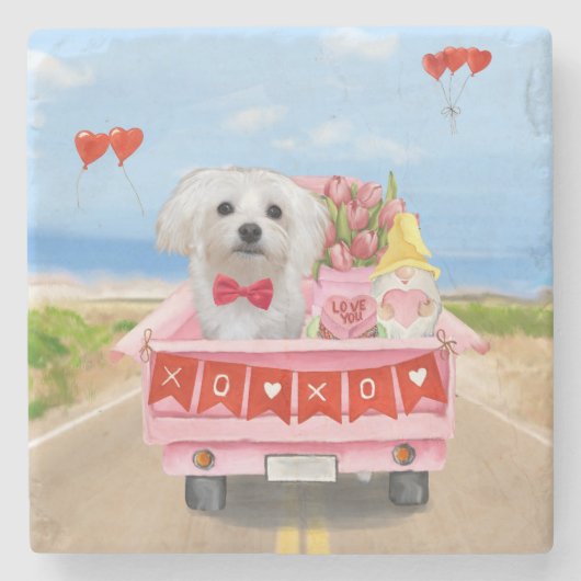 Dessous-de-verre En Pierre Chien maltais Saint Valentin Camion (Devant)