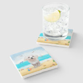 Dessous-de-verre En Pierre Chien maltais sur la plage (Côté)