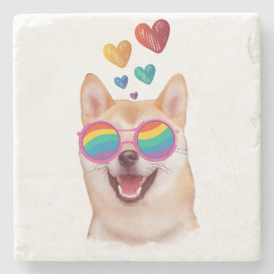 Dessous-de-verre En Pierre Chien Shiba Inu avec coeurs Saint-Valentin