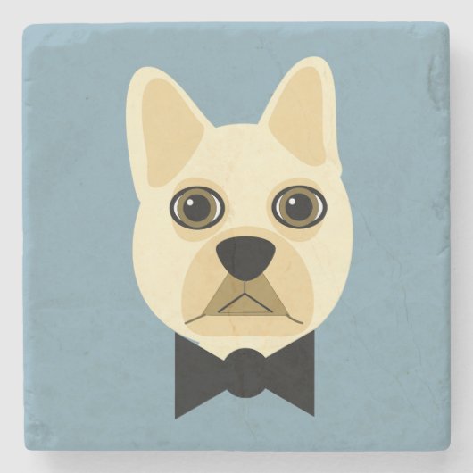 Dessous-de-verre En Pierre Chien-taureaux français avec bleu-bowtie (Devant)