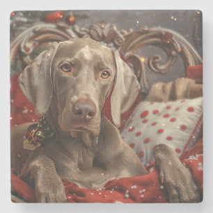 Dessous-de-verre En Pierre Chien Weimaraner Noël Festif