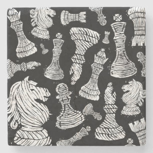 Dessous-de-verre En Pierre Chiffres d'échecs noirs et blancs Linocut