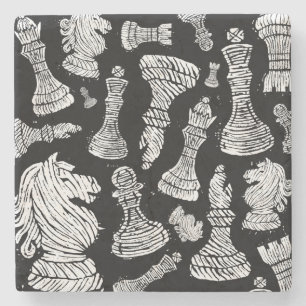 Dessous-de-verre En Pierre Chiffres d'échecs noirs et blancs Linocut
