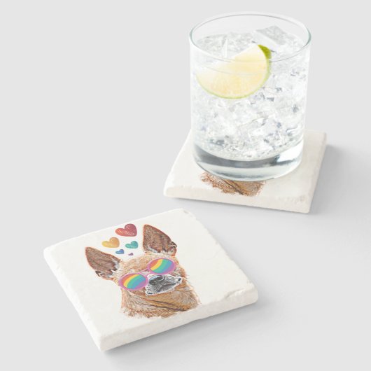 Dessous-de-verre En Pierre Chihuahua Chien avec Coeurs Saint Valentin (Côté)