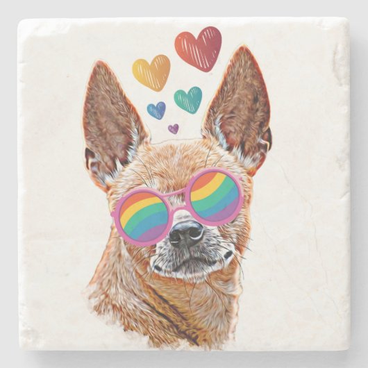 Dessous-de-verre En Pierre Chihuahua Chien avec Coeurs Saint Valentin (Devant)