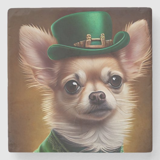 Dessous-de-verre En Pierre Chihuahua Chien en robe de la Saint Patrick (Devant)