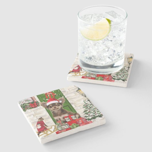 Dessous-de-verre En Pierre Chihuahua Chien Noël (Côté)