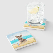 Dessous-de-verre En Pierre Chihuahua Dog sur la plage (Côté)