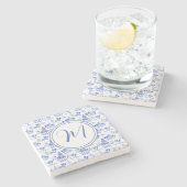 Dessous-de-verre En Pierre Chinoiserie Aquarelle Pagode Motif Monogramme (Côté)