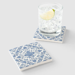 Dessous-de-verre En Pierre Chinoiserie florale bleue aquarelle blanche