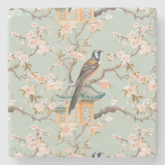 Dessous-de-verre En Pierre Chinoiserie Oiseau et Fleur de Marbre Pierre Desso