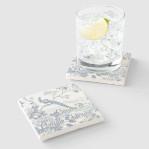 Dessous-de-verre En Pierre Chinoiserie Toile Bleue Paon Mahjong Personnalisé