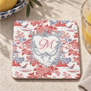 Dessous-de-verre En Pierre Chinoiserie vintage Delft rouge français monogramm