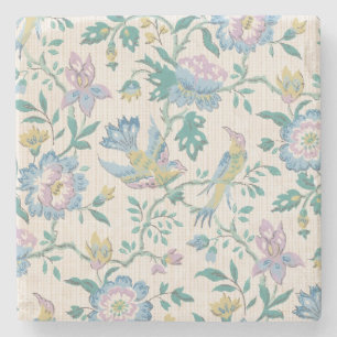 Dessous-de-verre En Pierre Chinoiserie Vintage Oiseaux Floral Motif Pastel