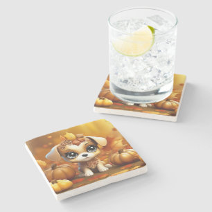 Dessous-de-verre En Pierre Chiot Citrouille d'automne