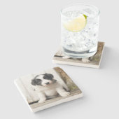 Dessous-de-verre En Pierre Chiot de border collie (Côté)